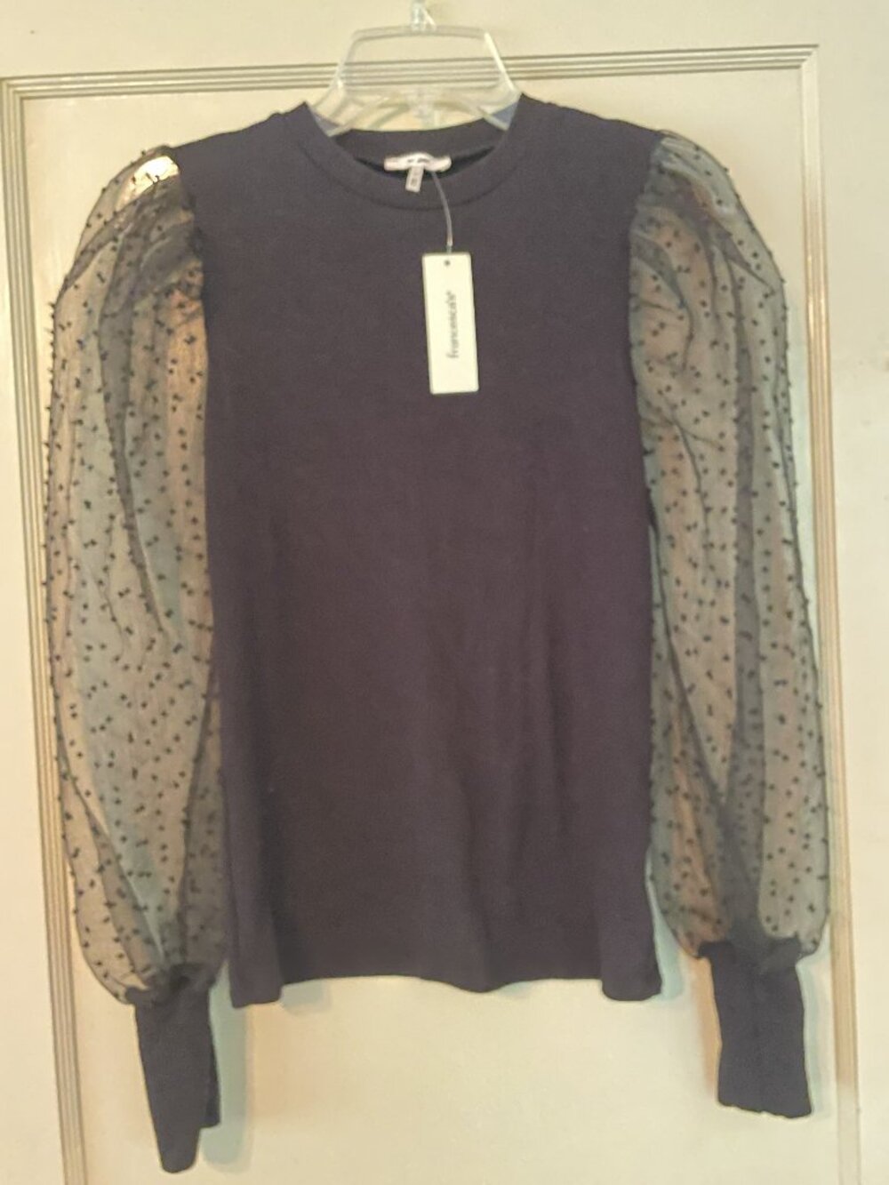 Mi Ami:  Black, Sheer Dot Sleeves (NWT)